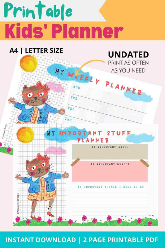 Tippy Tappy Katkins Printable Planner - Undated - Miss Brooks Loves Books