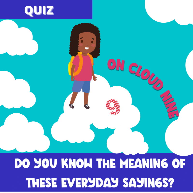 Cartoon of girl on cloud nine - english idioms