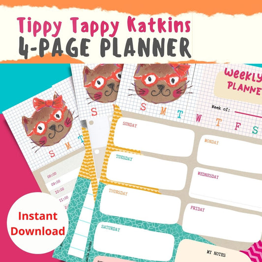 Tippy Tappy Katkins - Colourful Planner Pack | Printable - Miss Brooks Loves Books